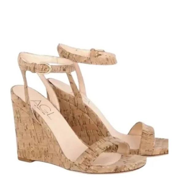 AGL Women's Demi Ankle Strap Wedge Cork Sandal In Natural Sz 39.5 EU/ 9.5 US - Picture 2 of 4